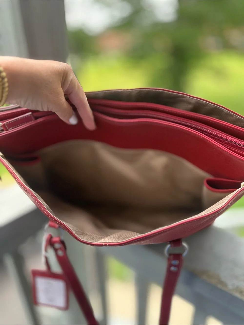 BUXTON 100% Leather Red Madison Commuter Expandable Computer Bag + WALLET Travel